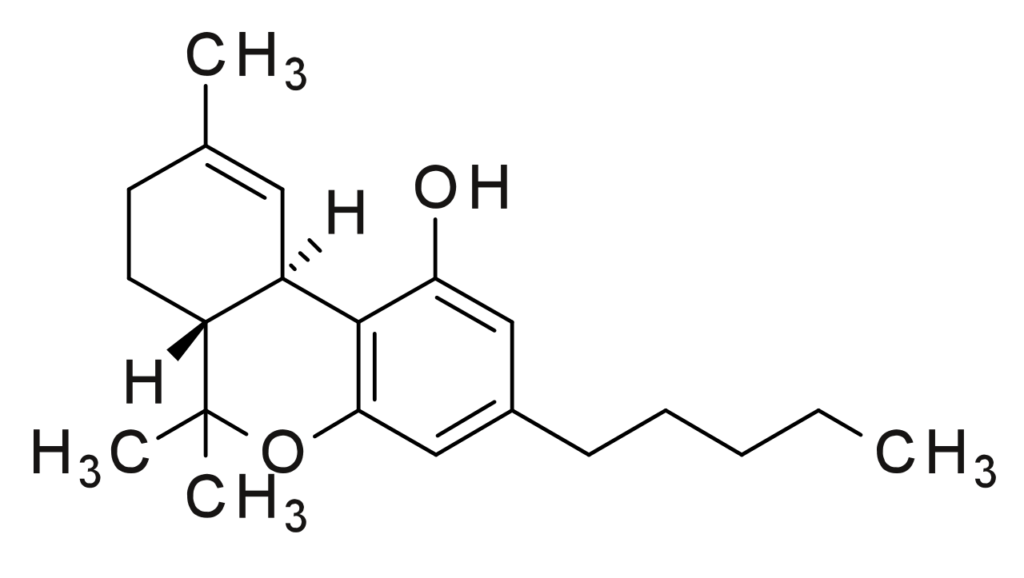 Tetrahydrocannabinol (THC) molecule structure