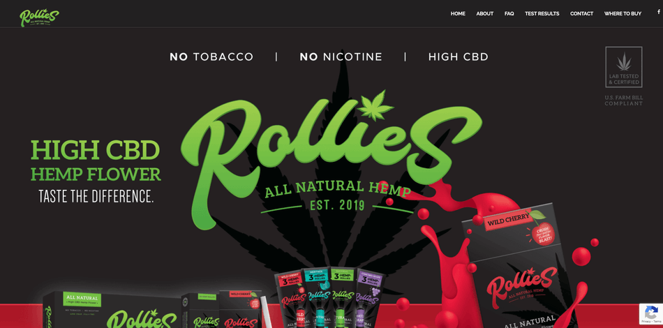 Rollies hemp flower cigarette homepage.
