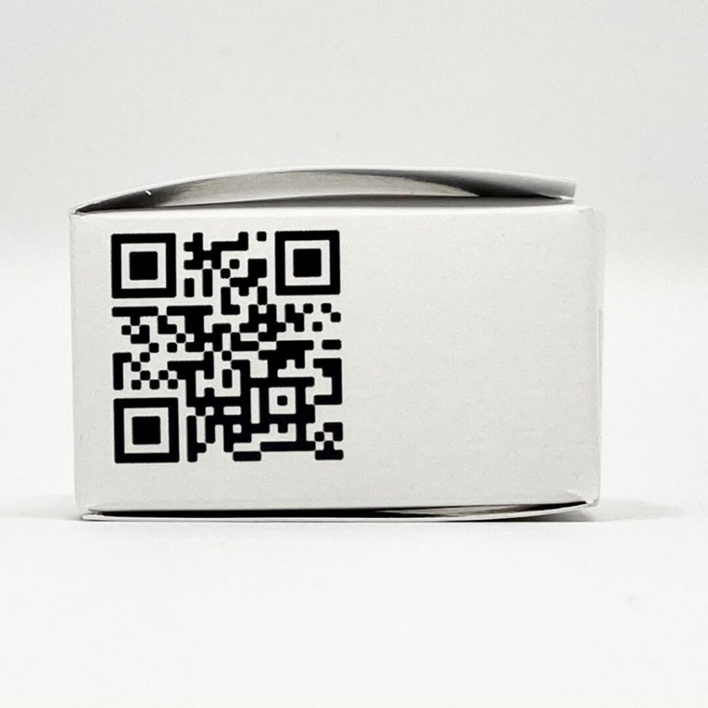 The side of the Plain Jane one gram box displaying the QR code.
