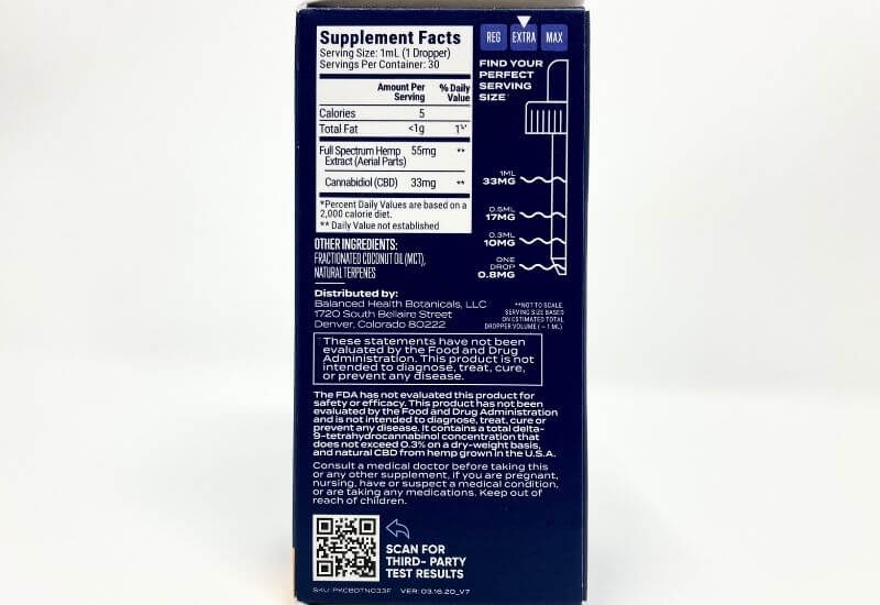 CBDistillery 1000mg Full Spectrum CBD oil box providing supplement facts.