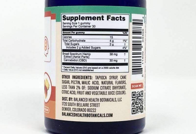 CBDistillery CBD gummies supplement facts.