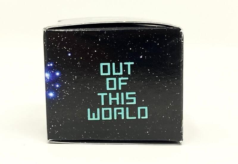 The back of the Plain Jane moon rocks box displaying the words "out of this world"..